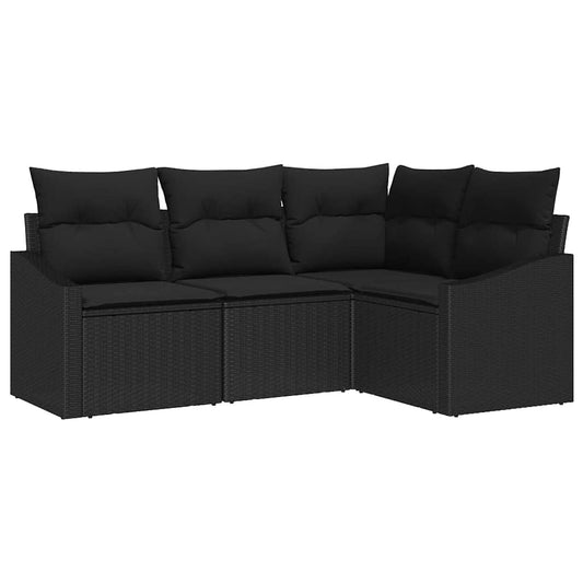 vidaXL Σετ Καναπέ με μαξιλάρι 4 pcs Μαύρο συνθετικό ρατάν