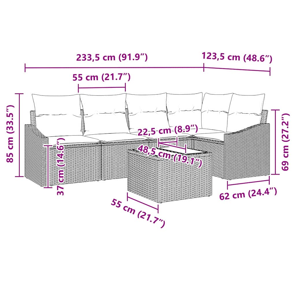 vidaXL Σετ 5 τεμαχίων καναπέ κήπου με μαξιλάρια καφέ Πολυ ρατάν