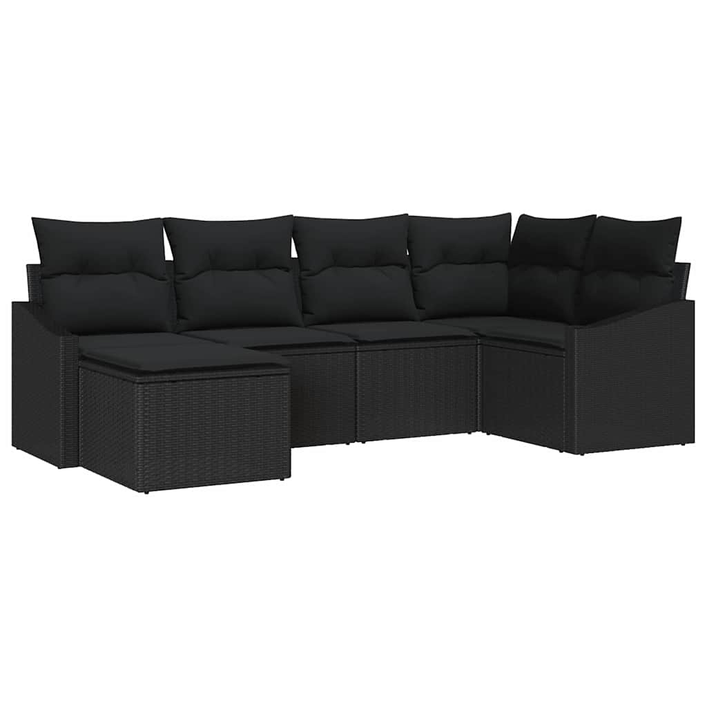 vidaXL Σετ καναπέ 6 τμχ με μαξιλάρια Μαύρο Πολυ Ρατάν