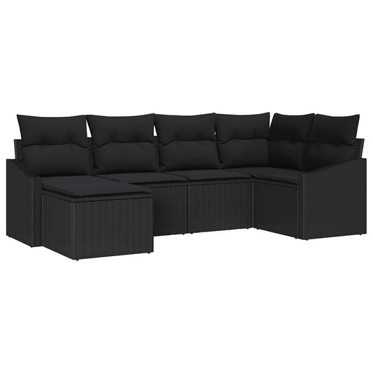 vidaXL Σετ καναπέ 6 τμχ με μαξιλάρια Μαύρο Πολυ Ρατάν