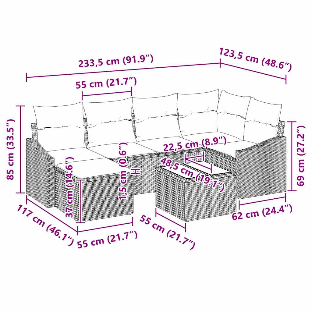 vidaXL Σετ Καναπέ Κήπου 7 pcs Ανοιχτό γκρι Πολυ ράταν