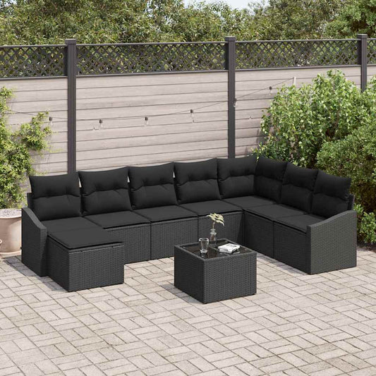 vidaXL Σετ 9 Piece Garden Sofa με Μαξιλάρια Μπεζ Πολυ Ρατάν