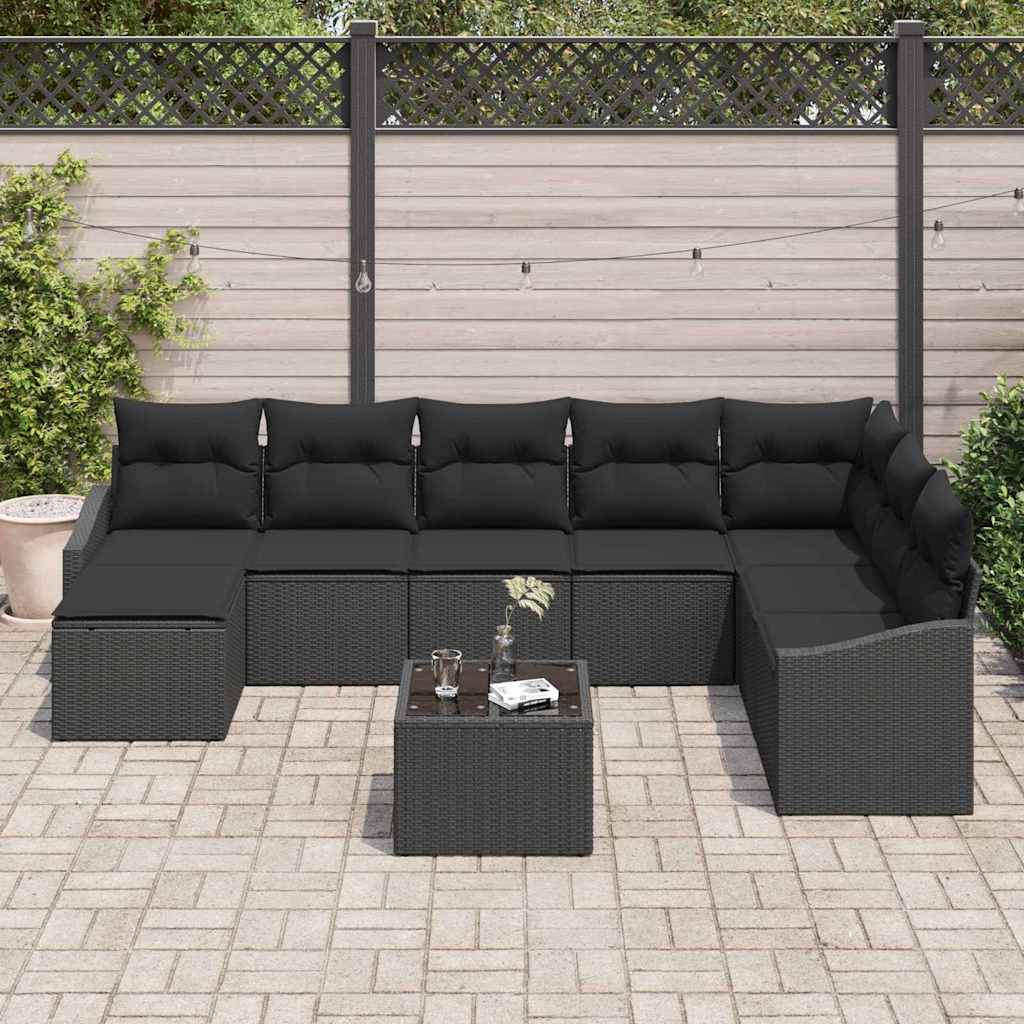 vidaXL Σετ 9 Piece Garden Sofa με Μαξιλάρια Μπεζ Πολυ Ρατάν