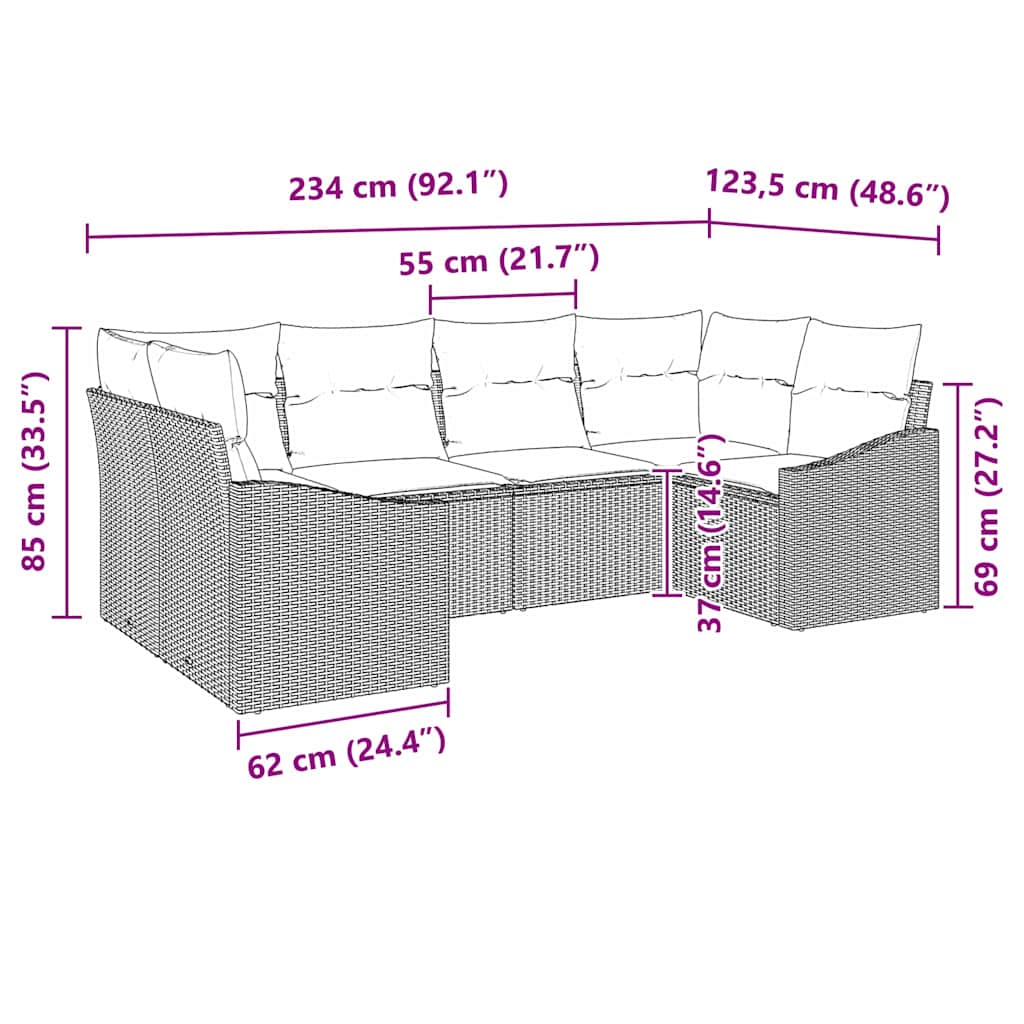 vidaXL σετ καναπέ κήπου 6 τεμαχίων με μαξιλάρια μπεζ πολυ ρατάν