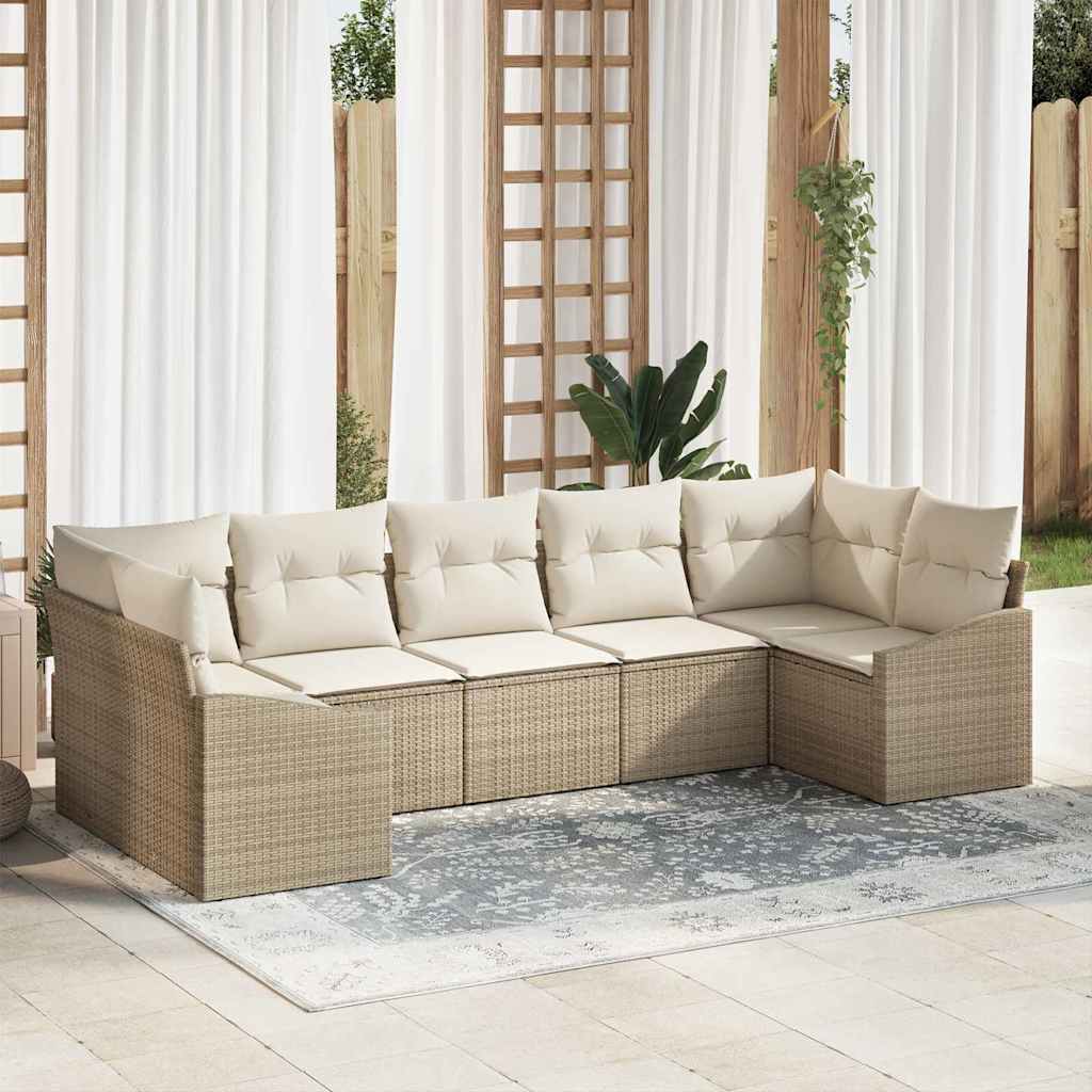 vidaXL 7 Piece Garden Sofa Set with Cushions Μπεζ Πολυ Ρατάν