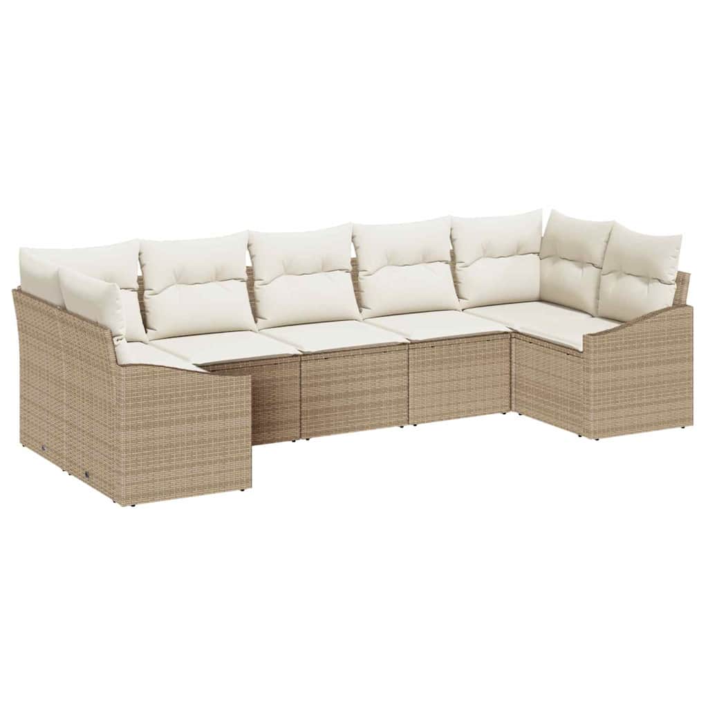 vidaXL 7 Piece Garden Sofa Set with Cushions Μπεζ Πολυ Ρατάν