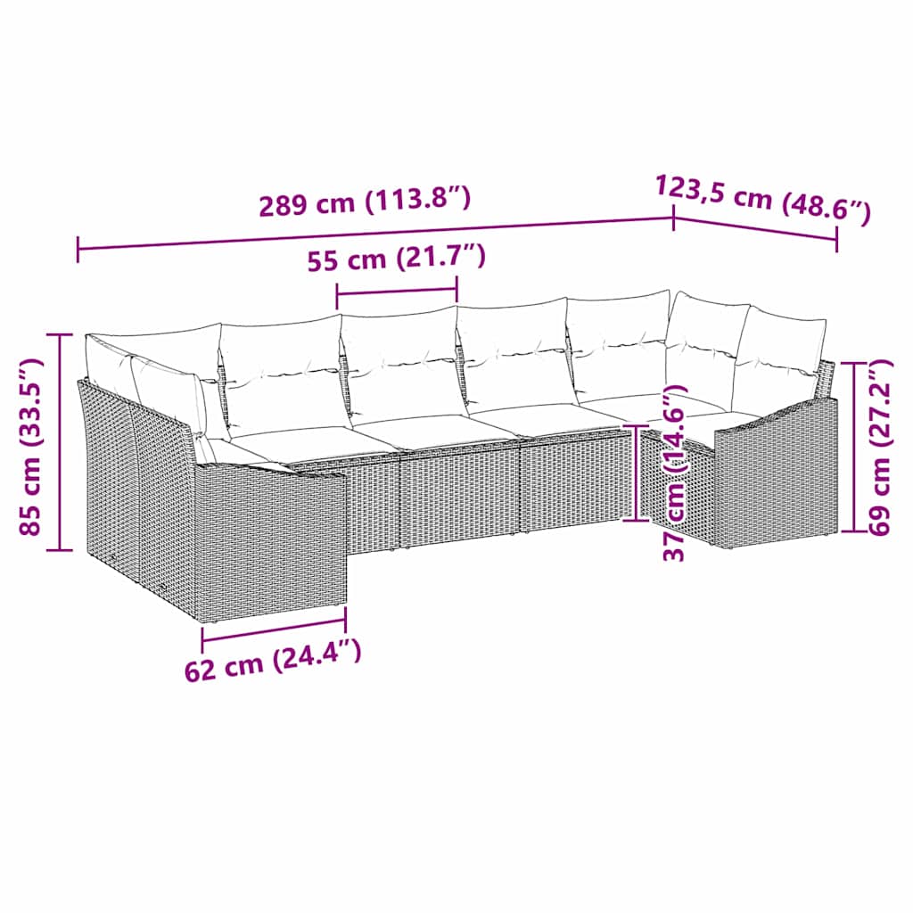vidaXL 7 Piece Garden Sofa Set with Cushions Μπεζ Πολυ Ρατάν