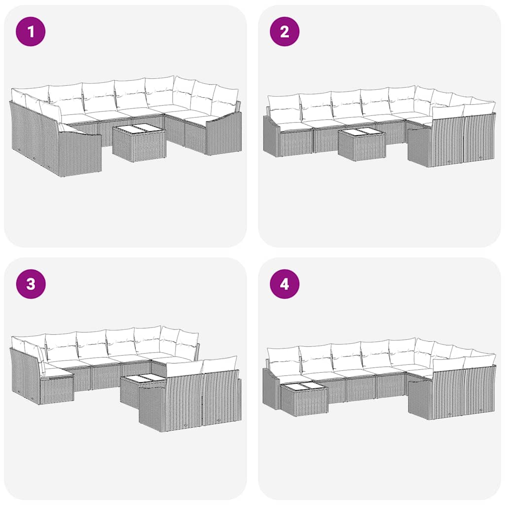 vidaXL Σετ Καναπέ Κήπου 10 τεμαχίων με Μαξιλάρια Γκρι Πολυ Ρατάν