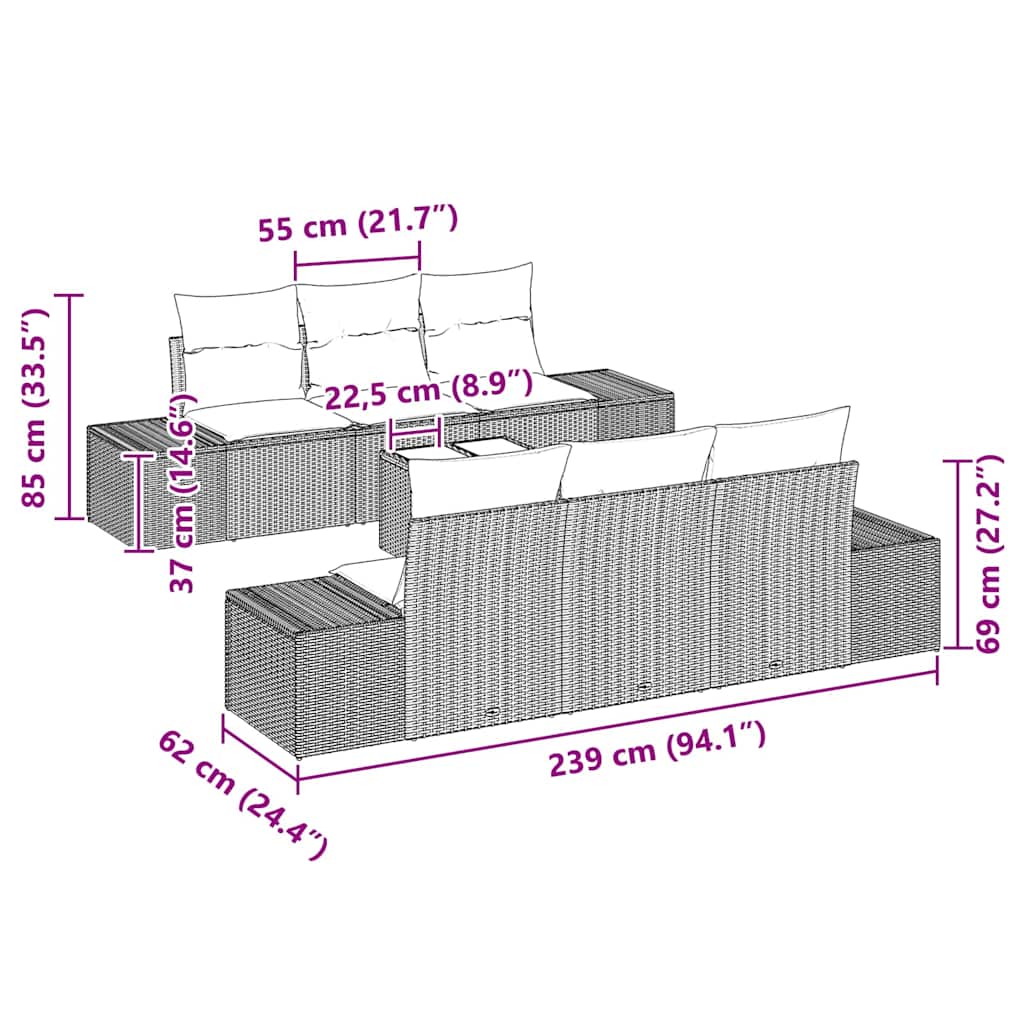 vidaXL Σετ Καναπέ Κήπου με μαξιλάρι 7 pcs Ανοιχτό γκρι συνθετικό ρατάν