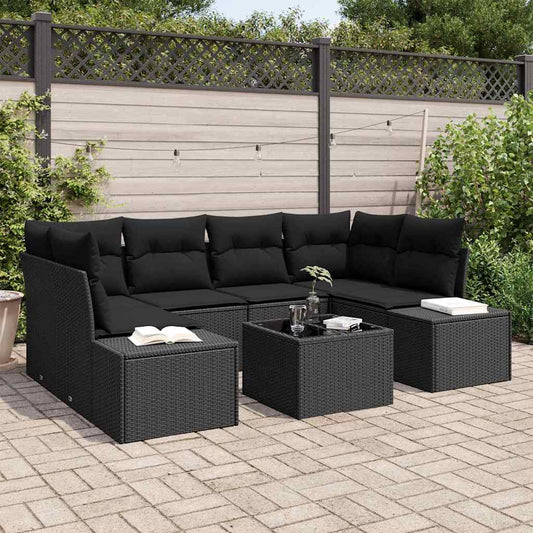vidaXL Σετ Καναπέ Κήπου με μαξιλάρι 7 pcs Μαύρο συνθετικό ρατάν