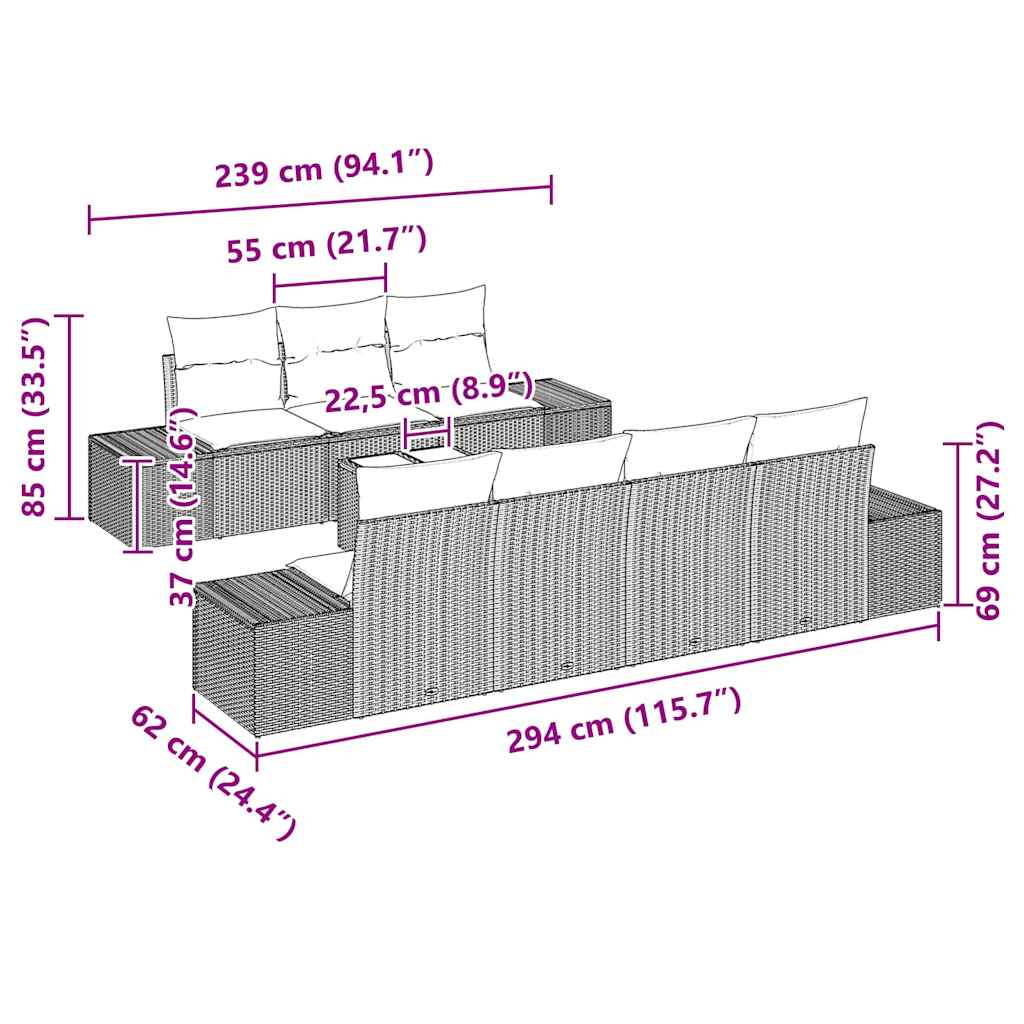 vidaXL Σετ Καναπέ Κήπου με μαξιλάρι 8 pcs Μπεζ συνθετικό ρατάν