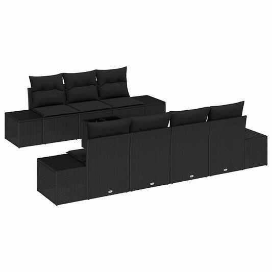 vidaXL Σετ Καναπέ Κήπου με μαξιλάρι 8 pcs Μαύρο συνθετικό ρατάν