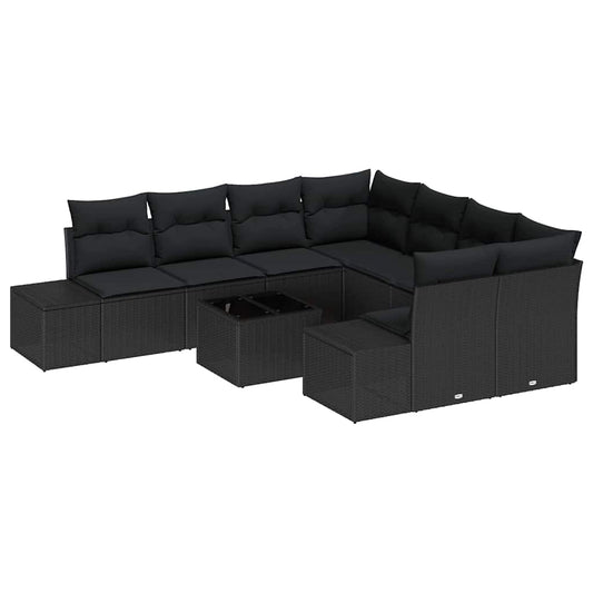 vidaXL Σετ Καναπέ Κήπου με μαξιλάρι 9 pcs Μαύρο συνθετικό ρατάν
