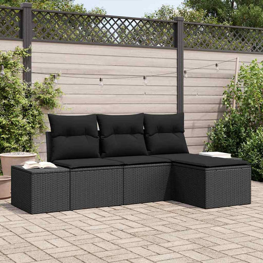 vidaXL Σετ Καναπέ Κήπου με μαξιλάρι 4 pcs Μαύρο συνθετικό ρατάν