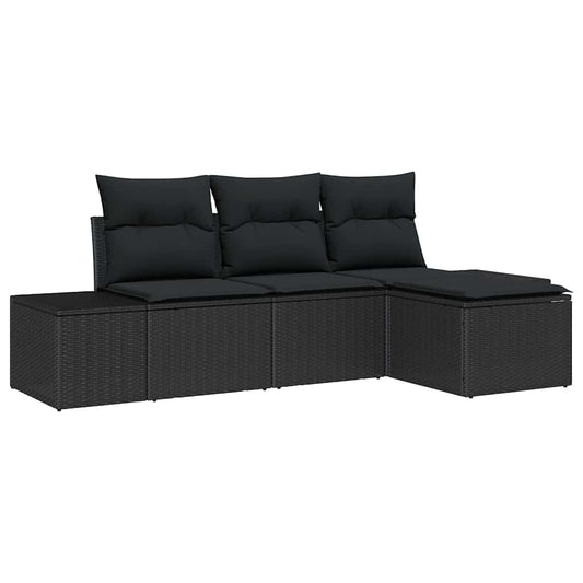 vidaXL Σετ Καναπέ Κήπου με μαξιλάρι 4 pcs Μαύρο συνθετικό ρατάν