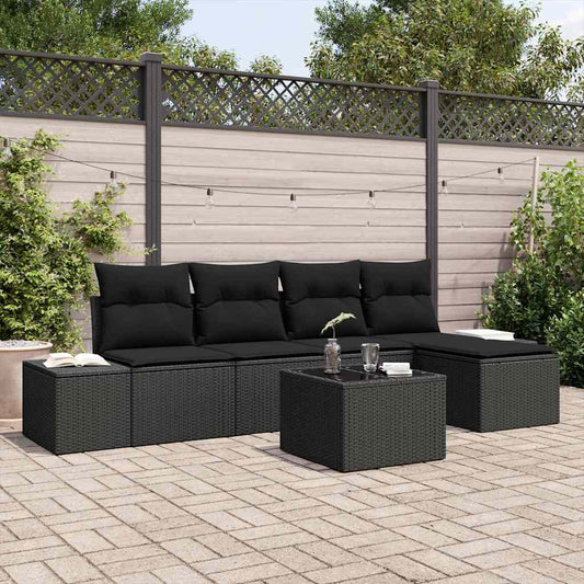 vidaXL Σετ Καναπέ Κήπου με μαξιλάρι 6 pcs Μαύρο συνθετικό ρατάν