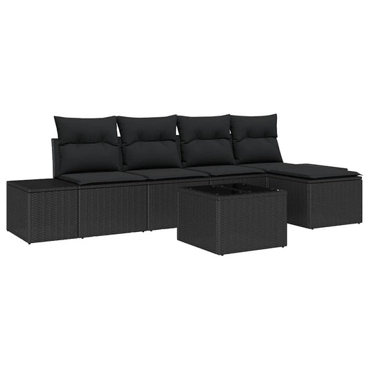 vidaXL Σετ Καναπέ Κήπου με μαξιλάρι 6 pcs Μαύρο συνθετικό ρατάν