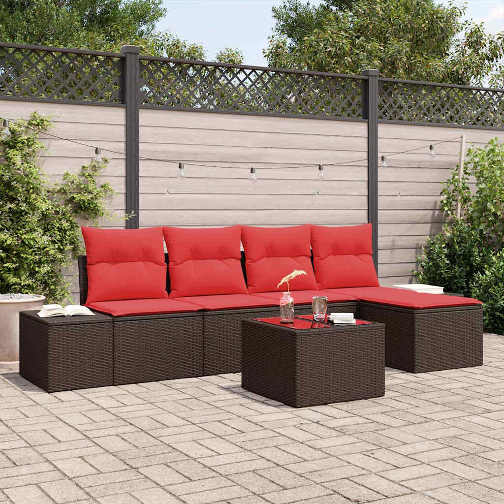 vidaXL Σετ Καναπέ Κήπου με μαξιλάρι 6 pcs Καφέ συνθετικό ρατάν