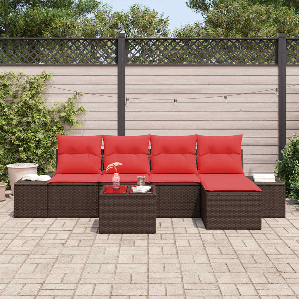 vidaXL Σετ Καναπέ Κήπου με μαξιλάρι 6 pcs Καφέ συνθετικό ρατάν