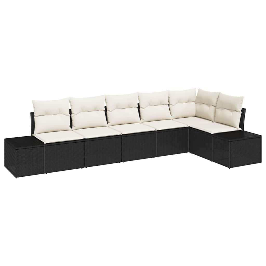 vidaXL Σετ Καναπέ Κήπου με μαξιλάρι 6 pcs Μαύρο και κρεμ Πολυ ράταν
