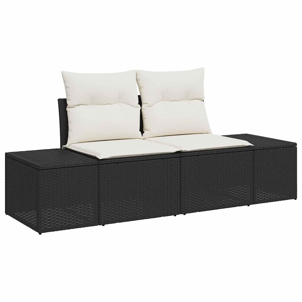 vidaXL Σετ Καναπέ Κήπου με μαξιλάρι 6 pcs Μαύρο και κρεμ Πολυ ράταν