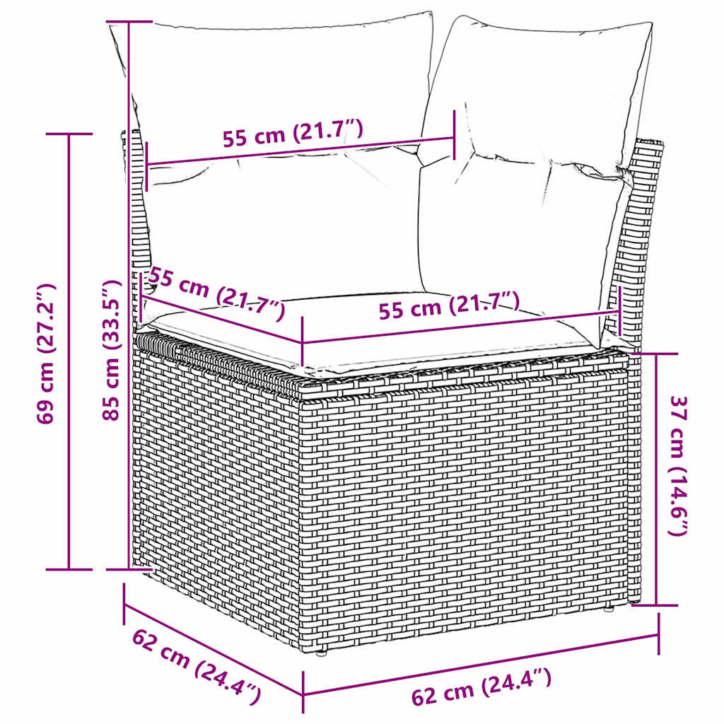 vidaXL Σετ Καναπέ Κήπου με μαξιλάρι 6 pcs Μαύρο και κρεμ Πολυ ράταν