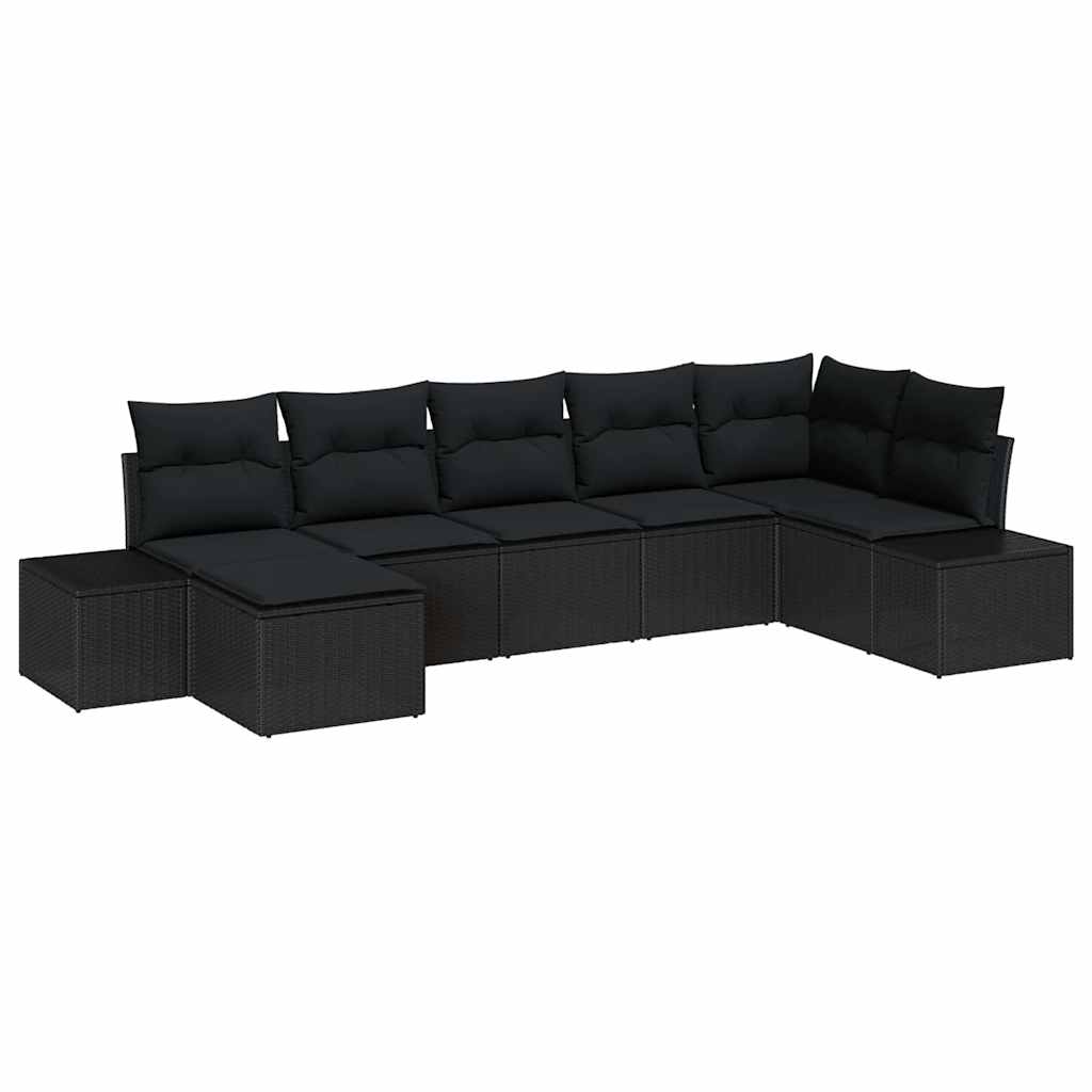 vidaXL Σετ Καναπέ Κήπου με μαξιλάρι 7 pcs Μαύρο Πολυ ράταν