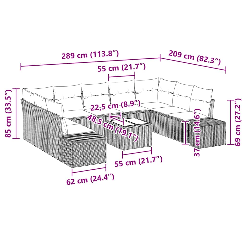 vidaXL Σετ Καναπέ 9 Τεμαχίων με Μαξιλάρια Μαύρο Πολυ Ρατάν