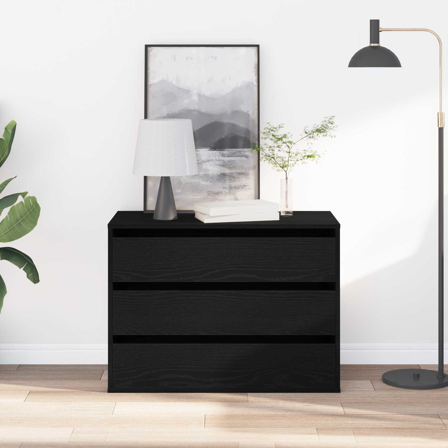 vidaXL Ντουλάπι με Συρτάρια 3-Συρτάρι Μαύρο 80 x 41 x 58 εκ.
