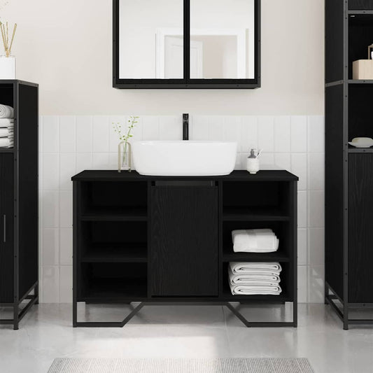 vidaXL Ντουλάπι νεροχύτη Μαύρη Οξυά 91 x 35 x 60 εκ Επεξεργασμένο ξύλο