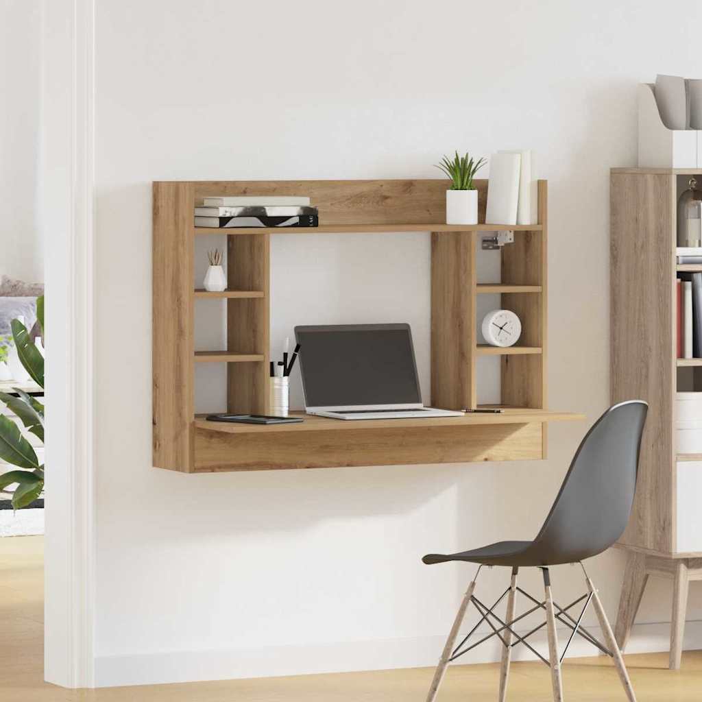 vidaXL Επιτοίχιο γραφείο με ράφι artisan δρυς 105 x 48 x 75 εκ.