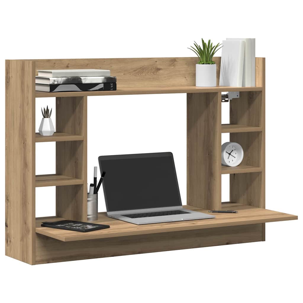 vidaXL Επιτοίχιο γραφείο με ράφι artisan δρυς 105 x 48 x 75 εκ.
