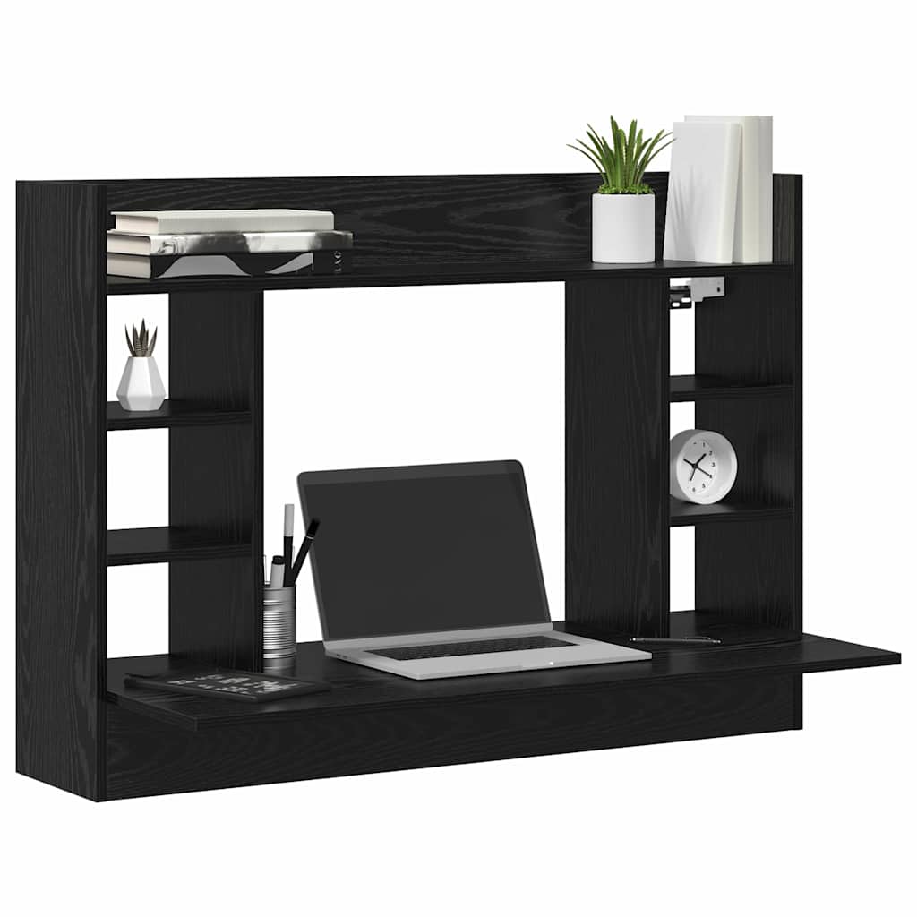 vidaXL Επιτοίχιο γραφείο με ράφι Μαύρη δρυς 105 x 48 x 75 εκ.