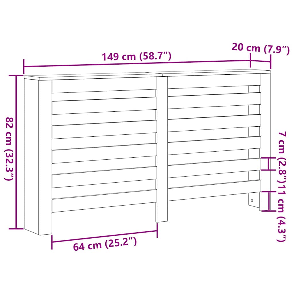 vidaXL Καπάκι Καλοριφέρ Μαύρη Οξυά 149 x 20 x 82 cm Επεξεργασμένο ξύλο