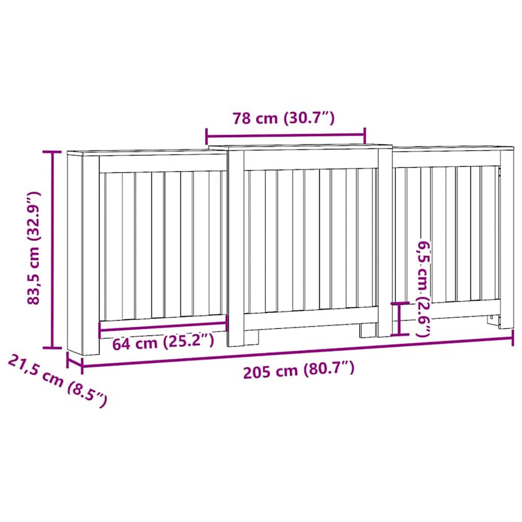vidaXL Καπάκι Καλοριφέρ Μαύρη Οξυά 205 x 21,5 x 83,5 cm