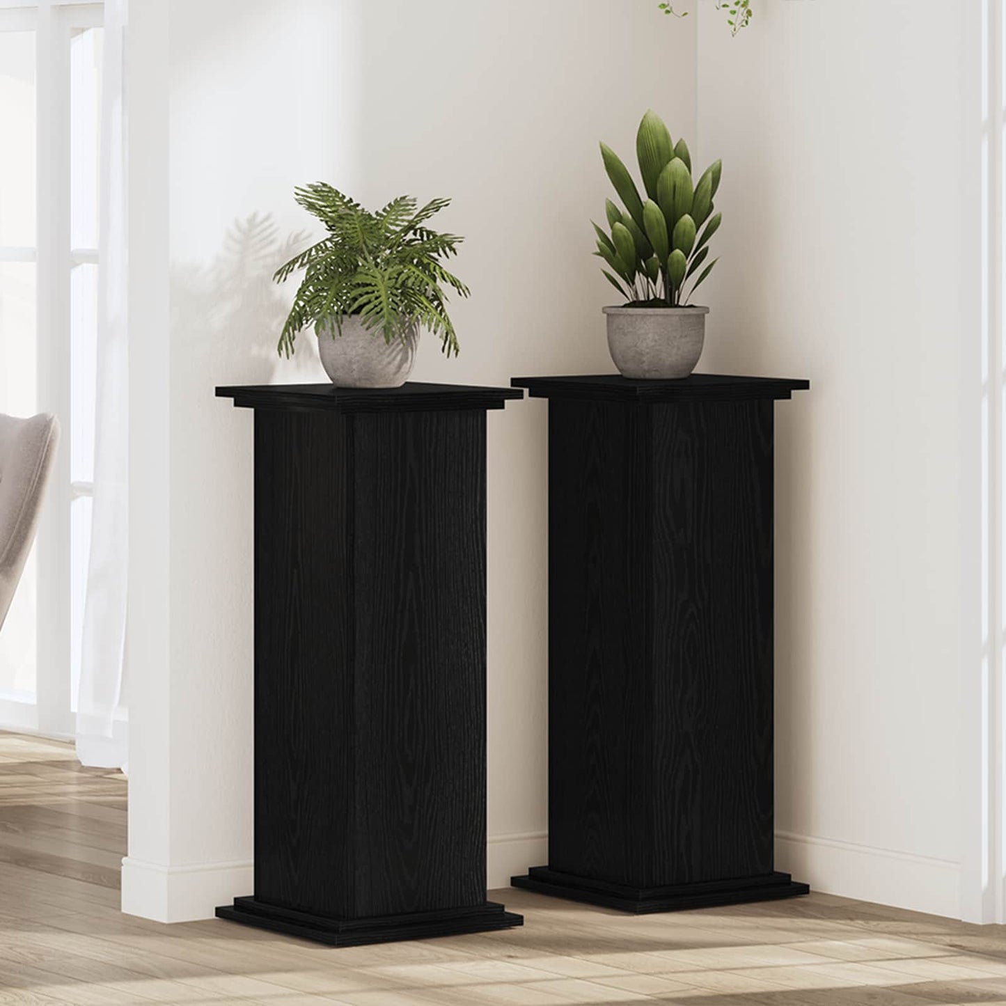 vidaXL Βάση φυτών Μαύρη δρυς 33 x 33 x 80 cm Επεξεργασμένο ξύλο