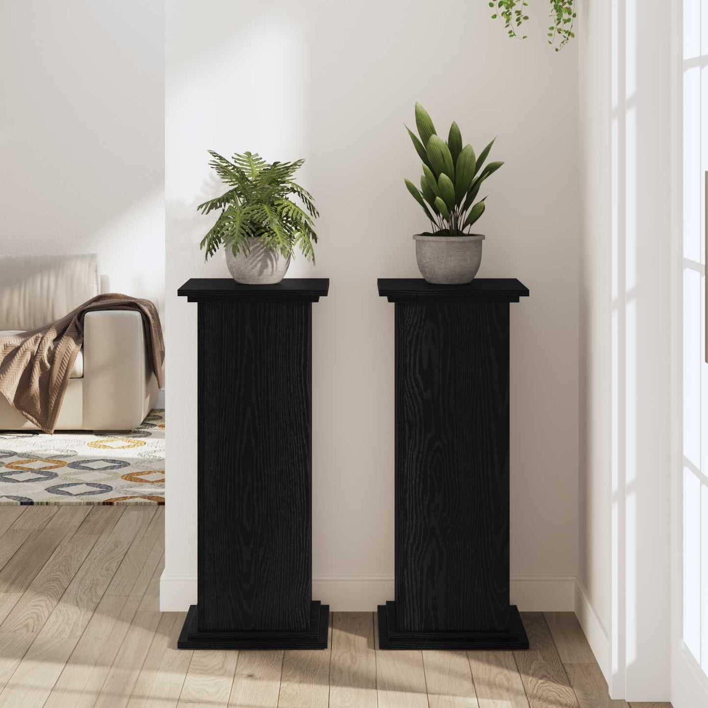 vidaXL Βάση φυτών Μαύρη δρυς 33 x 33 x 80 cm Επεξεργασμένο ξύλο