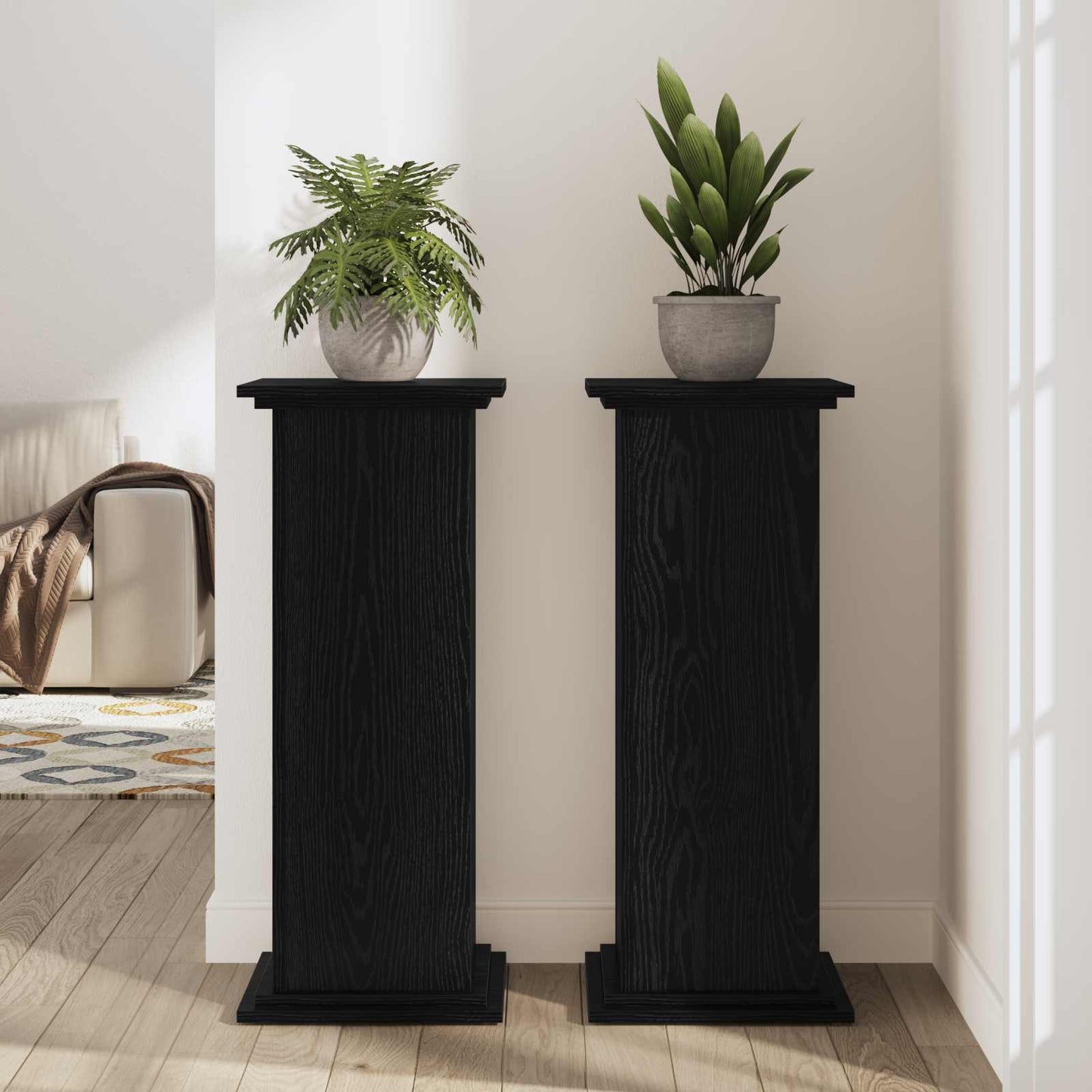 vidaXL Βάση φυτών Μαύρη δρυς 33 x 33 x 100 cm Επεξεργασμένο ξύλο