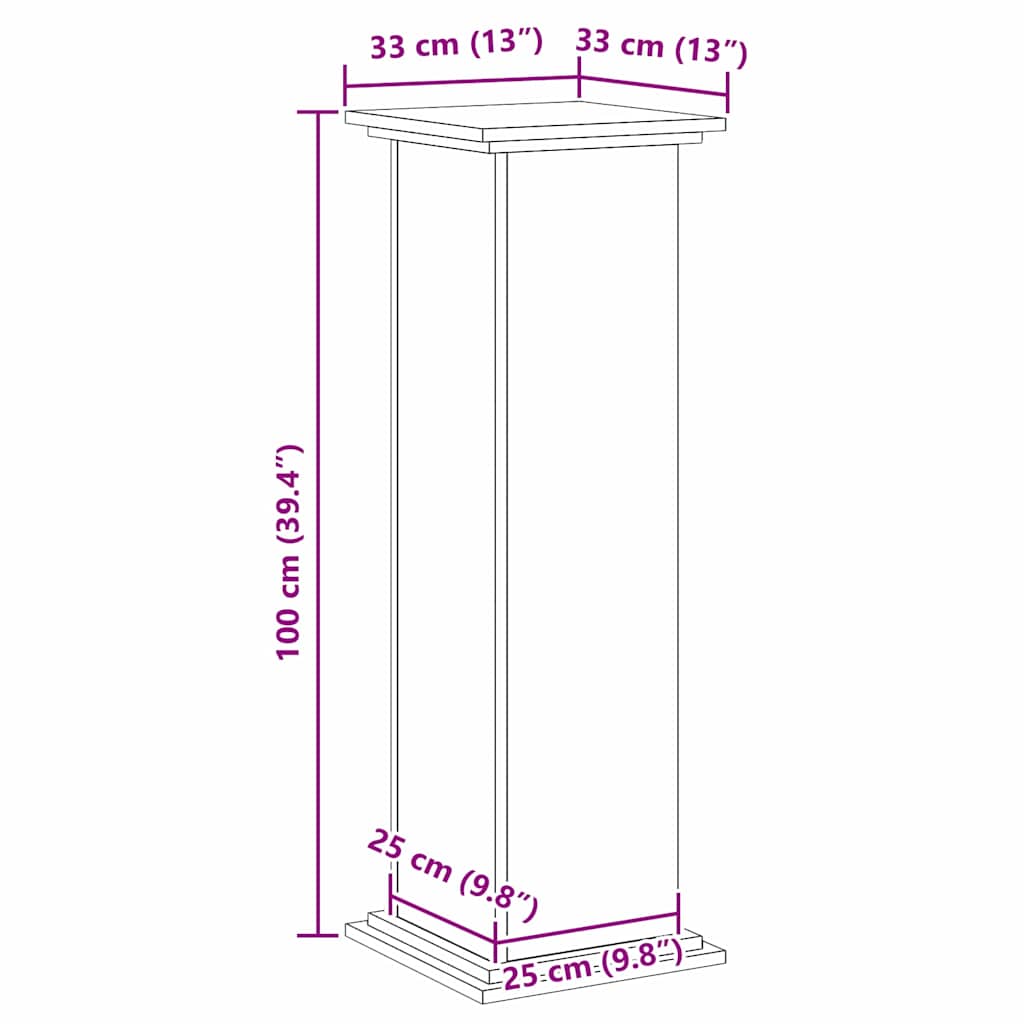 vidaXL Βάση φυτών Μαύρη δρυς 33 x 33 x 100 cm Επεξεργασμένο ξύλο