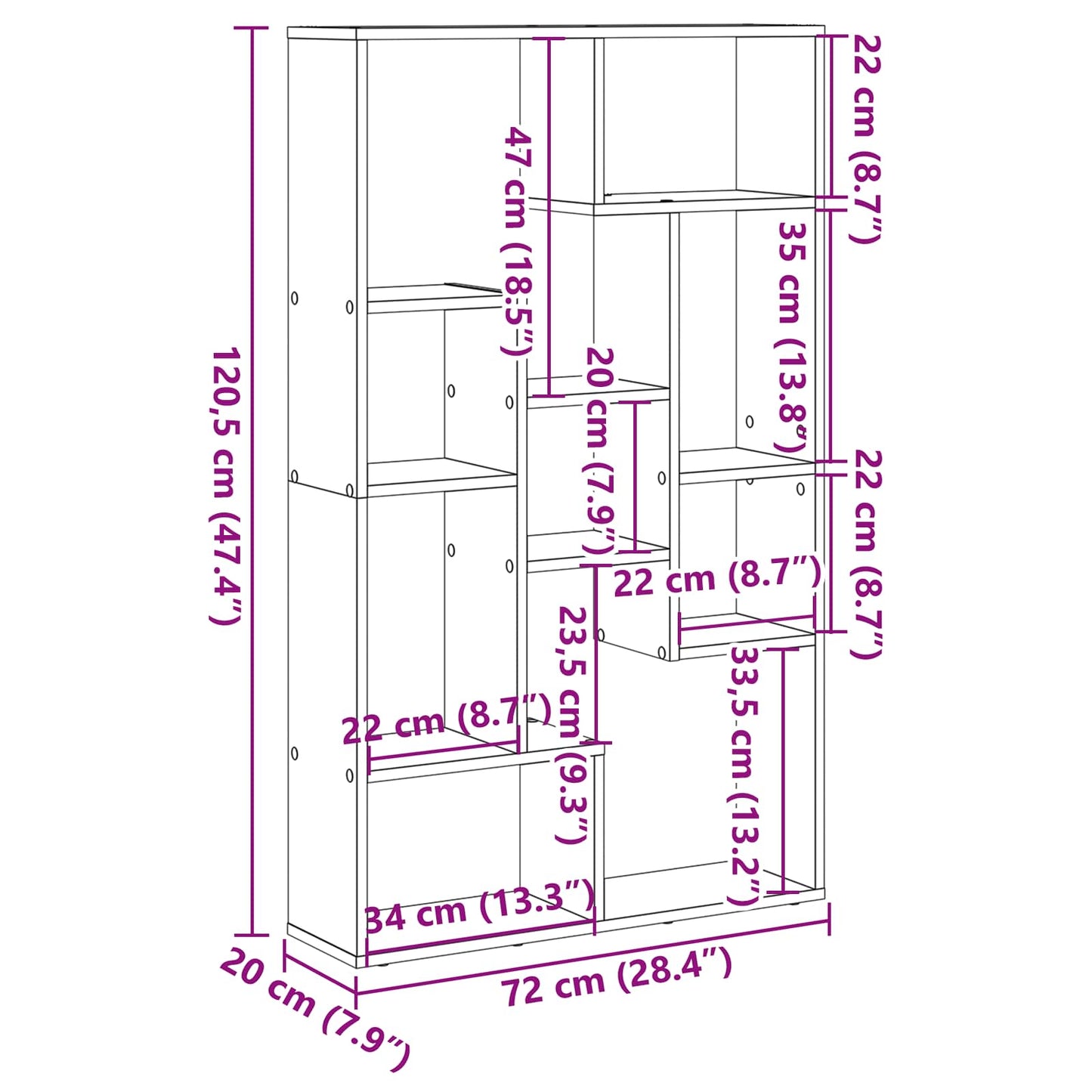 vidaXL Βιβλιοθήκη Μαύρη Οξυά 72 x 20 x 102,5 εκ Επεξεργασμένο ξύλο