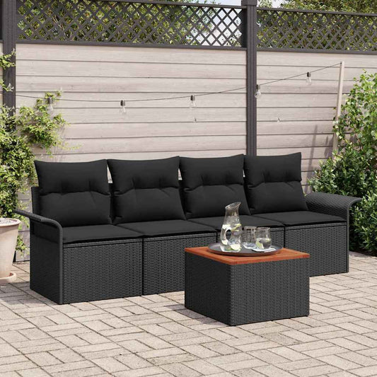 vidaXL Σετ Καναπέ Κήπου με μαξιλάρι 5 pcs Μαύρο συνθετικό ρατάν