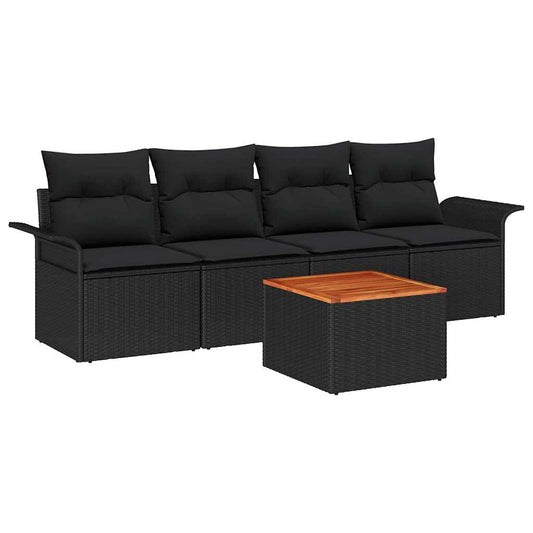 vidaXL Σετ Καναπέ Κήπου με μαξιλάρι 5 pcs Μαύρο συνθετικό ρατάν