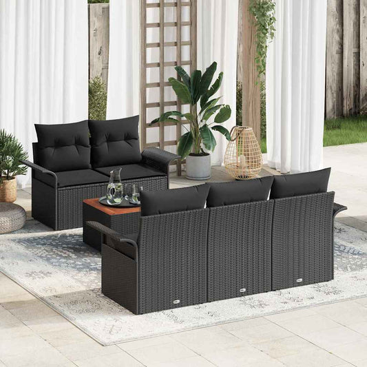 vidaXL Σετ Καναπέ Κήπου με μαξιλάρι 6 pcs Μαύρο συνθετικό ρατάν