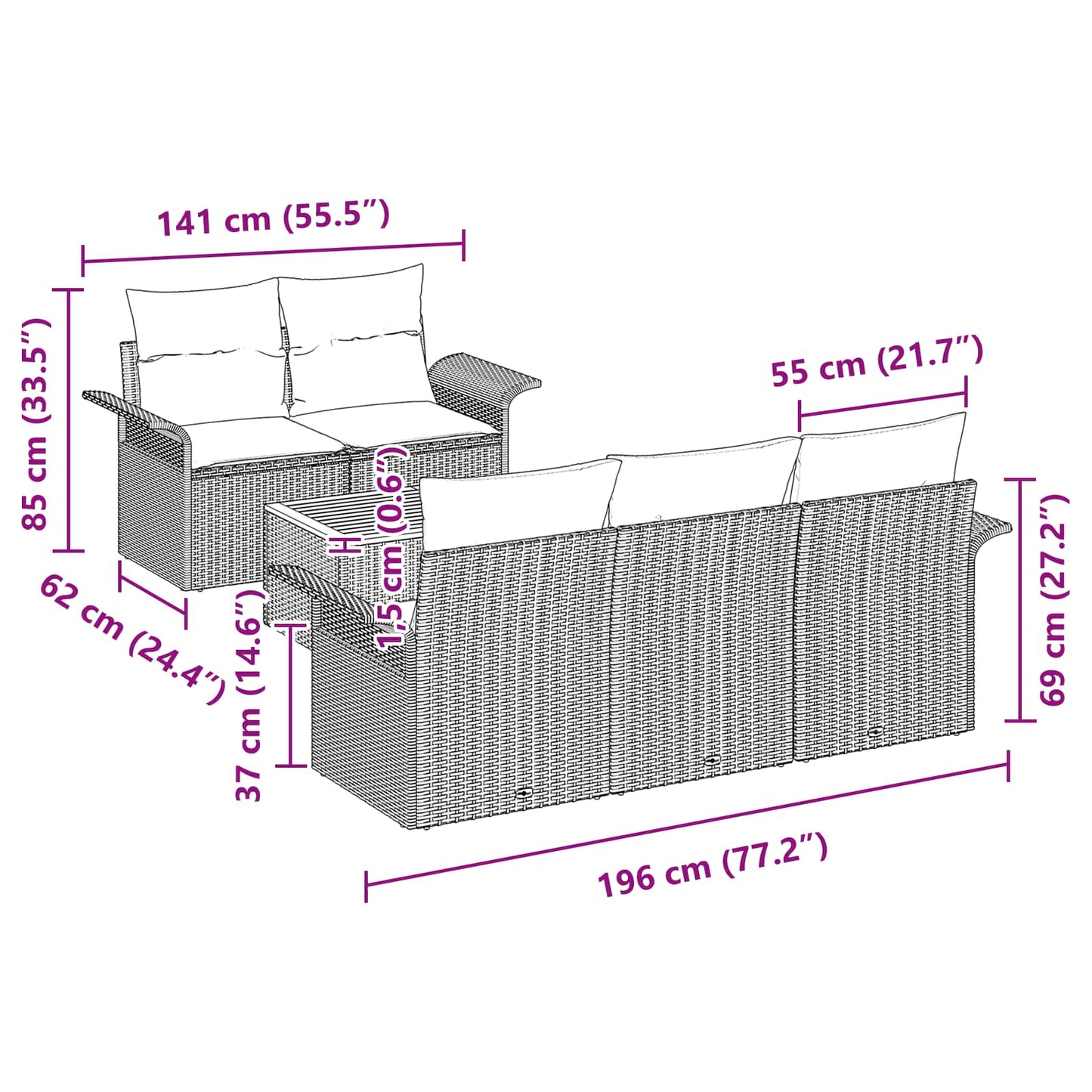 vidaXL Σετ Καναπέ Κήπου με μαξιλάρι 6 pcs Γκρι συνθετικό ρατάν