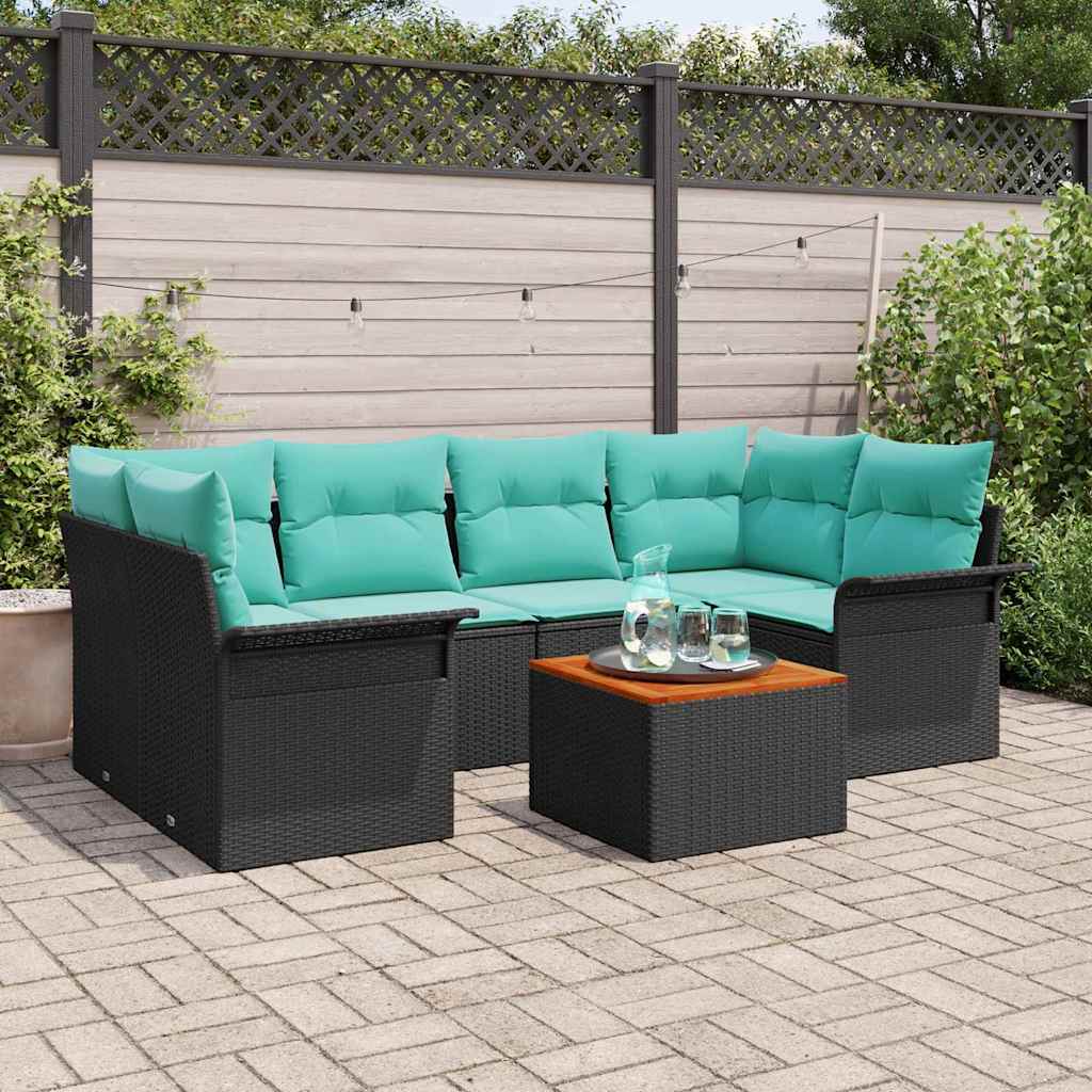 vidaXL Σετ Καναπέ Κήπου με μαξιλάρι 7 pcs Μαύρο συνθετικό ρατάν