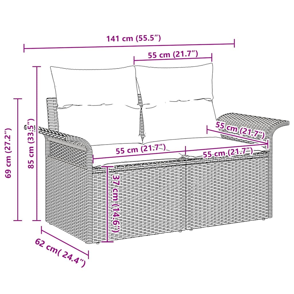vidaXL Σετ Καναπέ Κήπου 8 pcs Μαύρο Πολυ ράταν