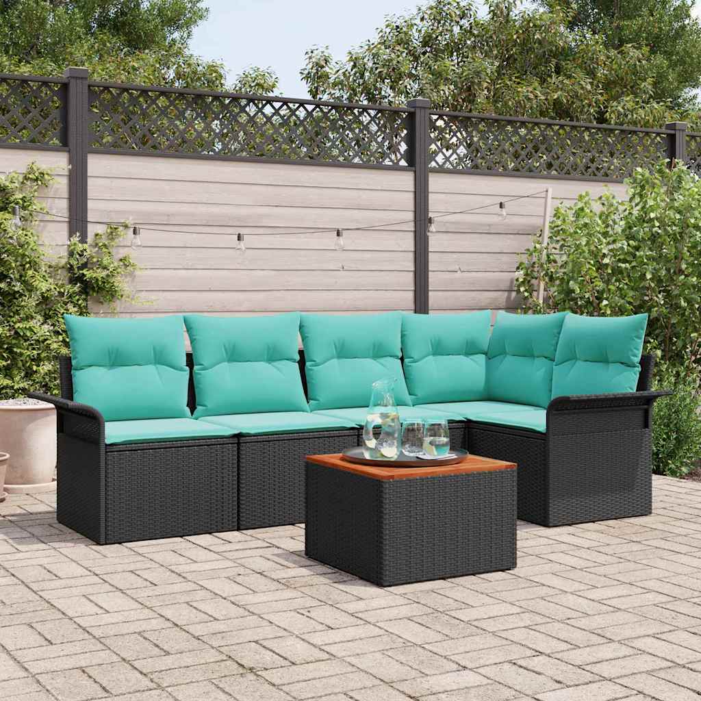 vidaXL Σετ Καναπέ Κήπου με μαξιλάρι 6 pcs Μαύρο συνθετικό ρατάν