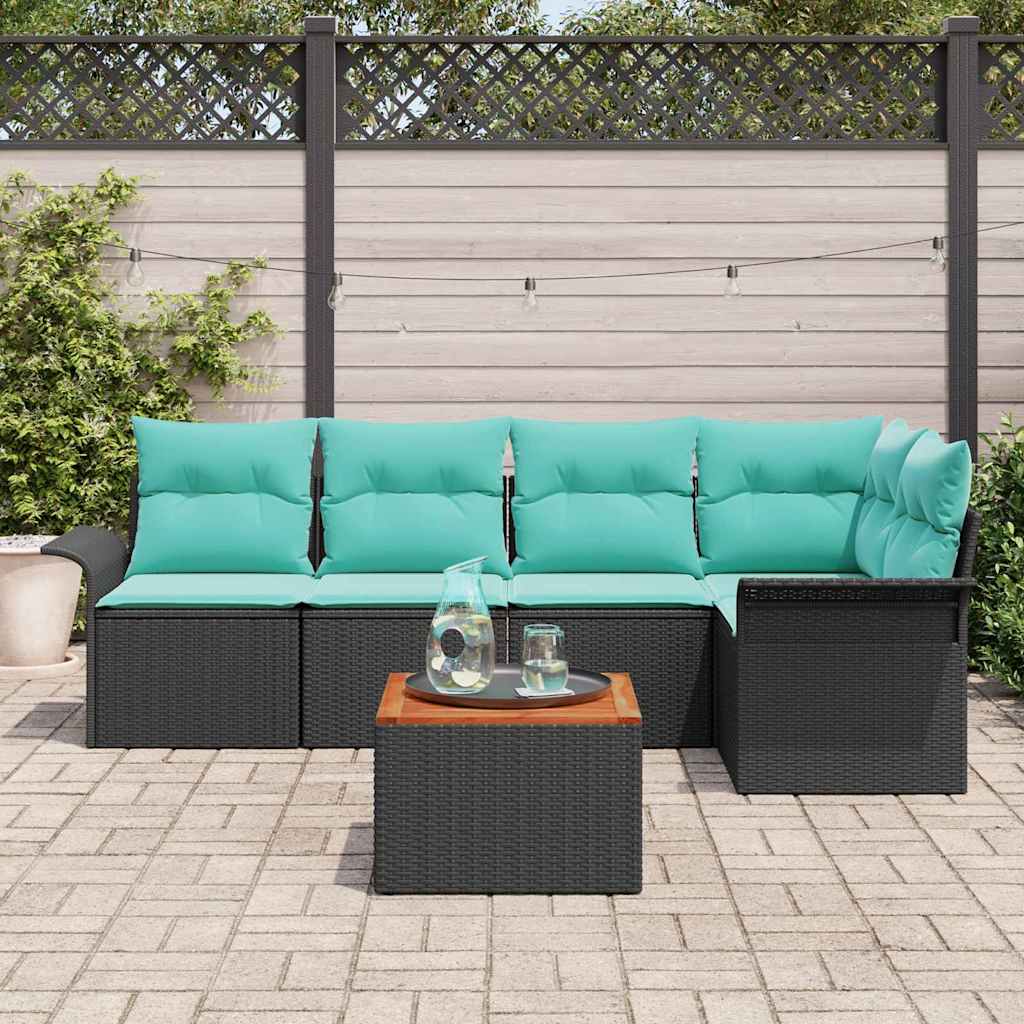 vidaXL Σετ Καναπέ Κήπου με μαξιλάρι 6 pcs Μαύρο συνθετικό ρατάν