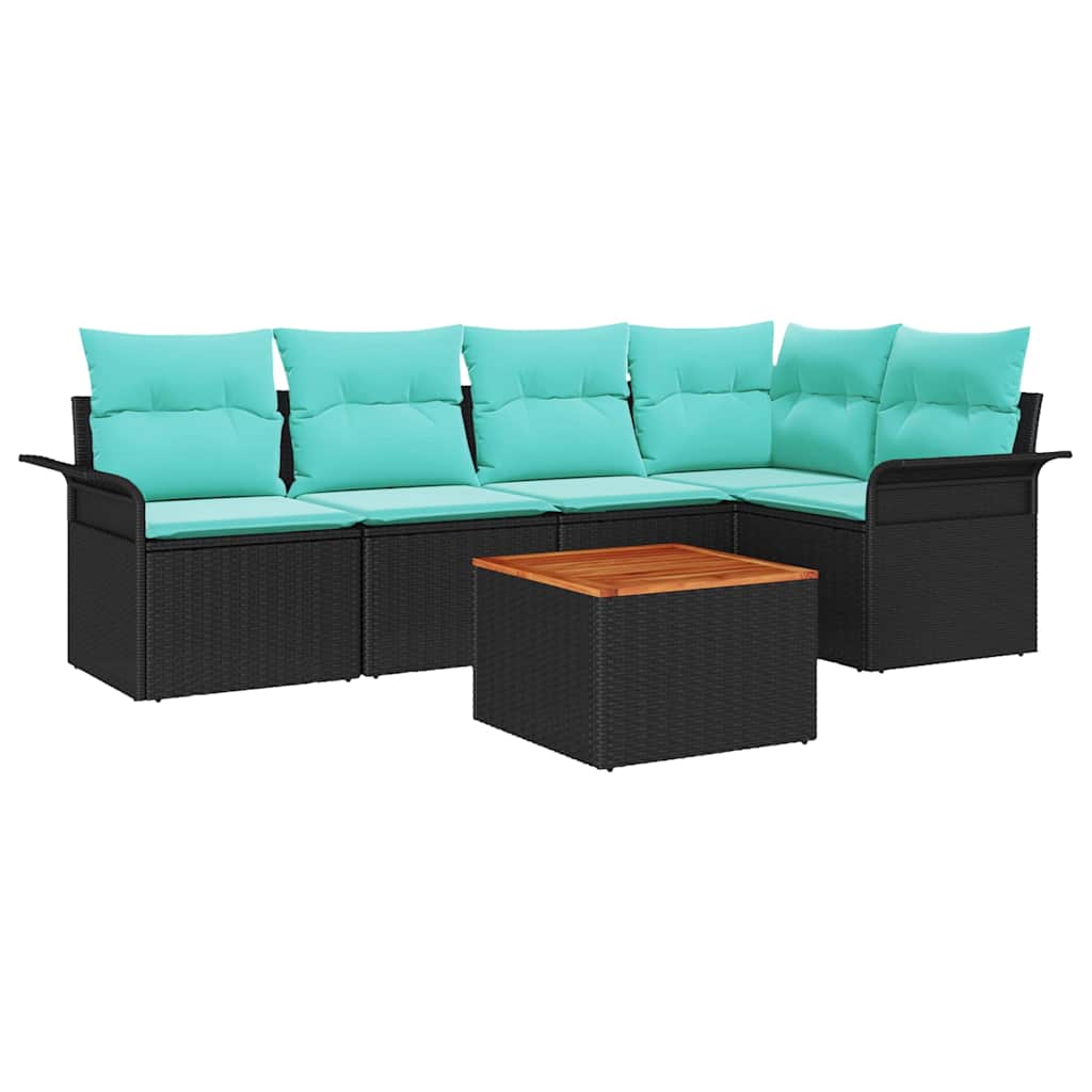 vidaXL Σετ Καναπέ Κήπου με μαξιλάρι 6 pcs Μαύρο συνθετικό ρατάν