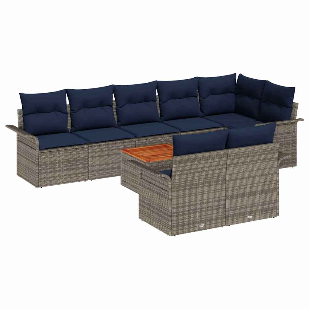 vidaXL Σετ Καναπέ Κήπου με μαξιλάρι 9 pcs Γκρι συνθετικό ρατάν